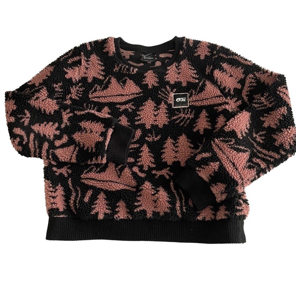Picture Deep Pile Fleece Pullover Tree Woodsy Print Size Large